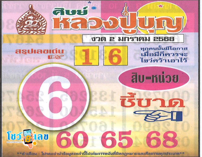 เลขหลวงปู่บุญ 2 1 68-"Luang Pu Bun's number 2 1 68"