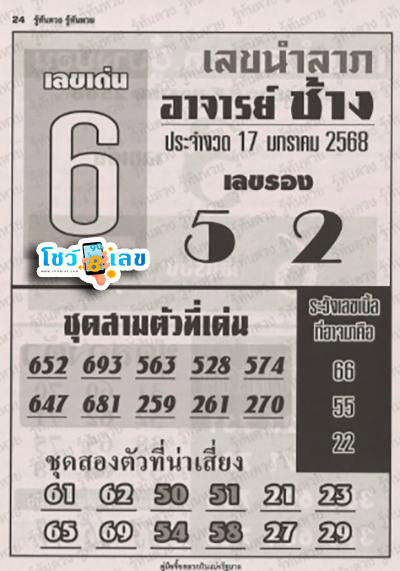 เลขอาจารย์ช้าง 17 01 68 - "Teacher Chang's number 17 01 68"