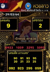 หวยลาวเจ๊เพชร 29/3/64