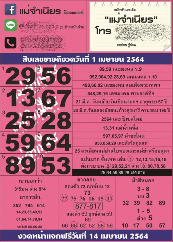 หวยแม่จำเนียร 1/4/64