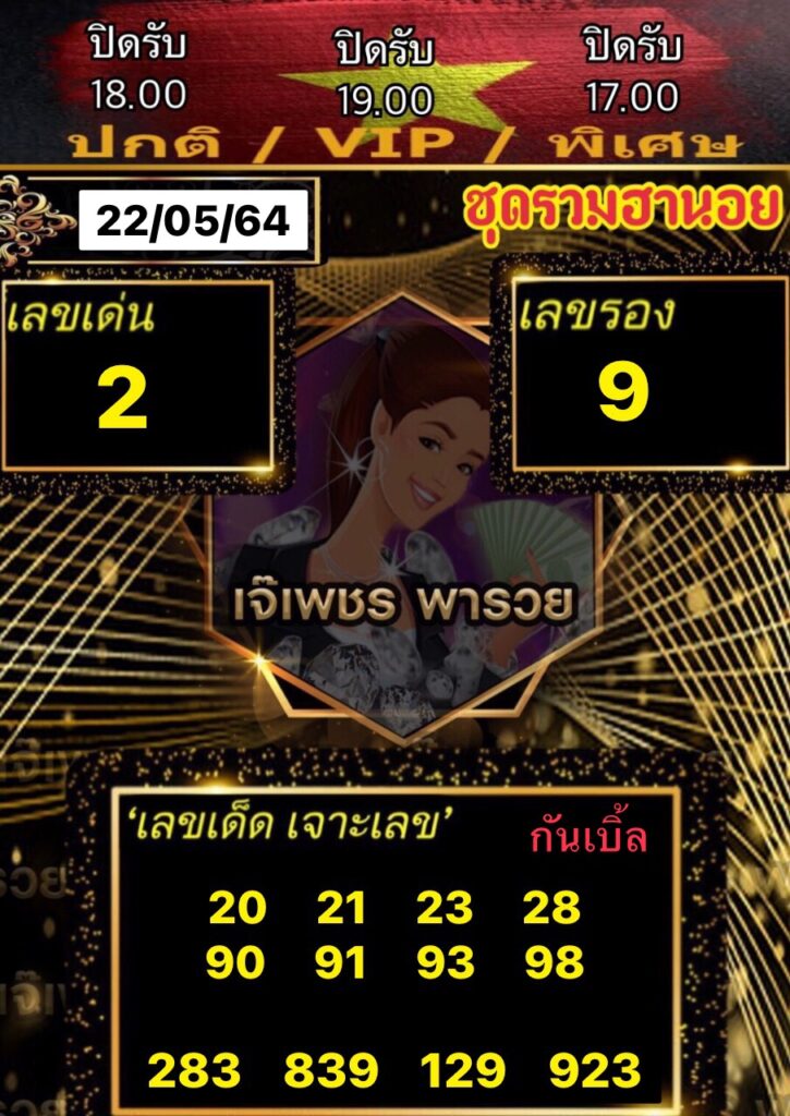 หวยฮานอยเจ๊เพชร 22/5/64