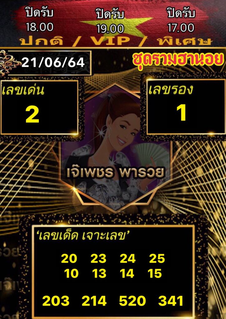 หวยฮานอยเจ๊เพชร 21/6/64