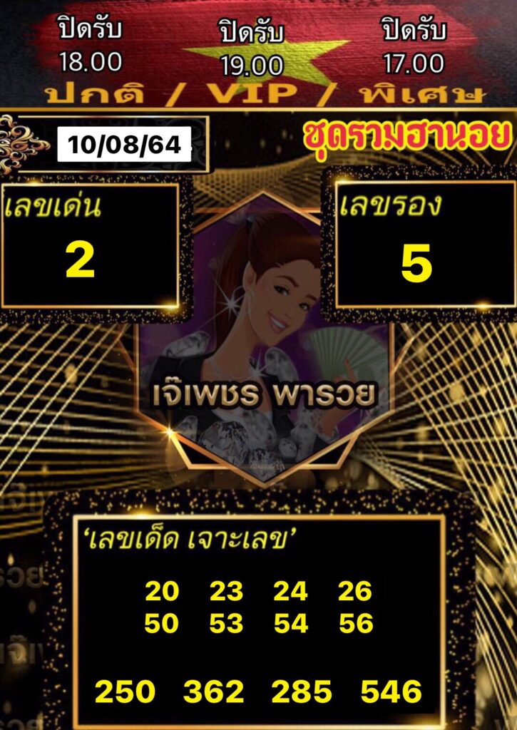 หวยฮานอยเจ๊เพชร 10/8/64