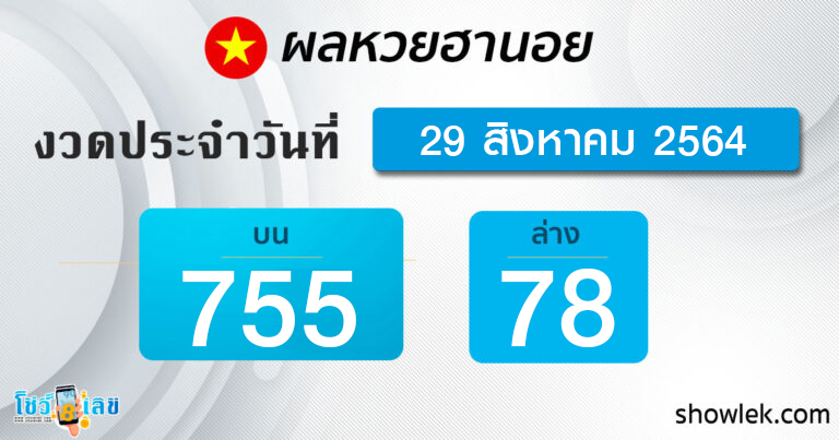 ผลหวยฮานอย 29/8/64