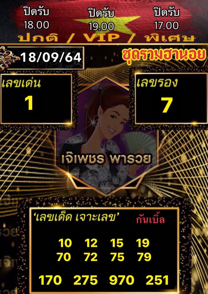 หวยฮานอยเจ๊เพชร 18/9/64