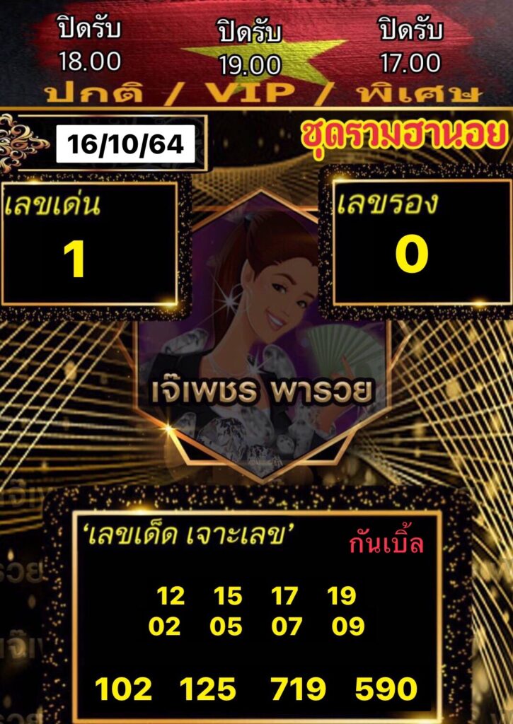 หวยฮานอยเจ๊เพชร 16/10/64