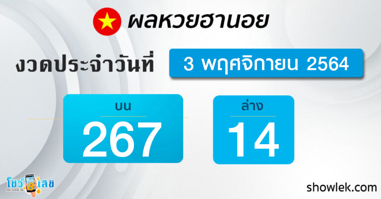 ผลหวยฮานอย 3/11/64