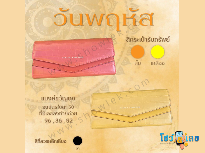 สีกระเป๋าตังค์, สีกระเป๋าตังค์ตามวันเกิด, สีกระเป๋าตังค์เสริมดวง