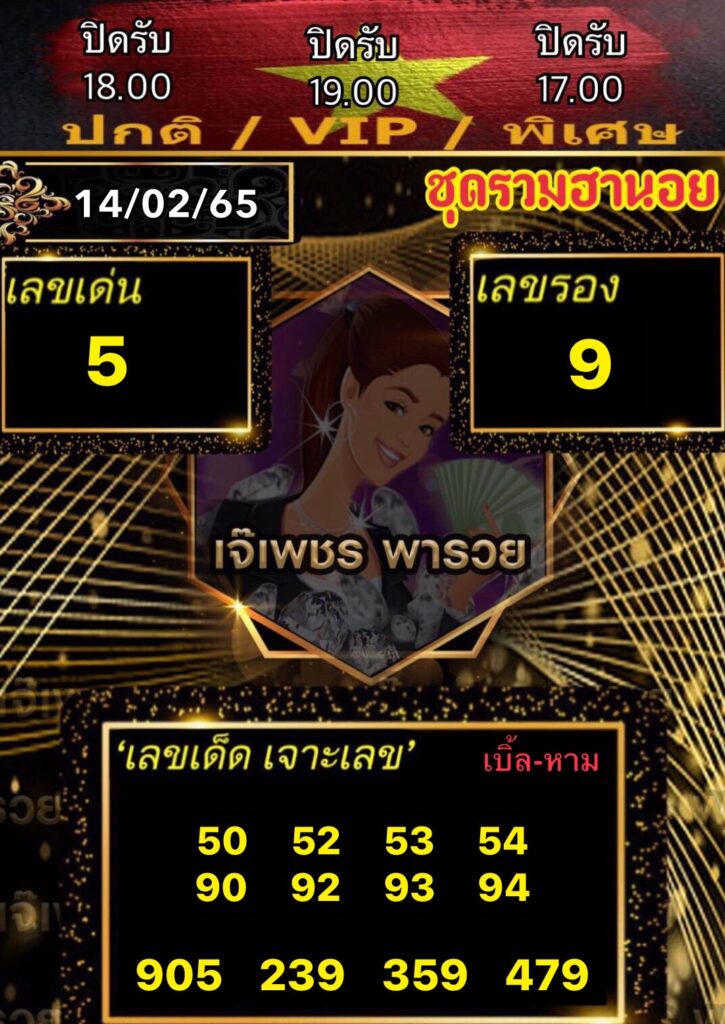 หวยฮานอยเจ๊เพชร 14/2/65