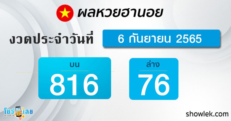 ผลหวยฮานอย 6/9/65
