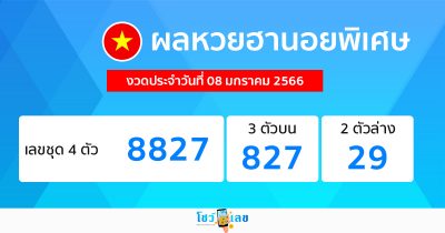 ผลหวยฮานอยพิเศษ 08/01/66-showlek