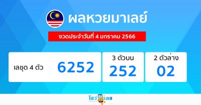 ผลหวยมาเลย์ 04/01/66-โชว์ผลหวย