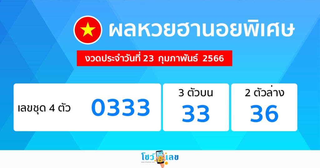 ผลหวยฮานอยพิเศษ 23/02/66 - โชว์เลขเด็ด