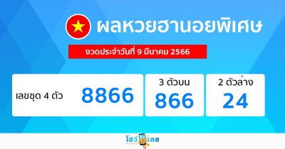 ผลหวยฮานอยพิเศษ 9/03/66