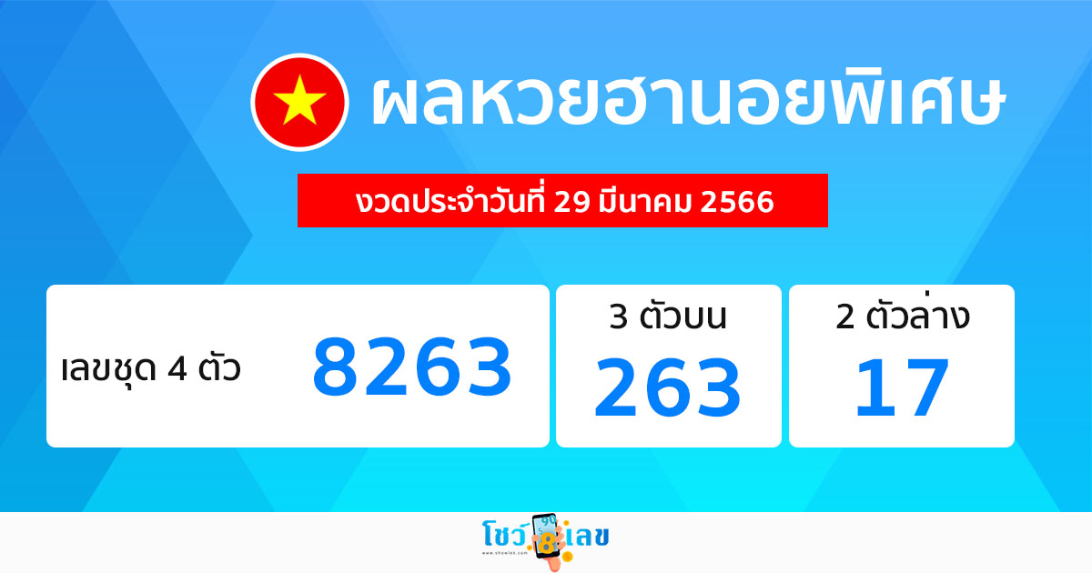 ผลหวยฮานอยพิเศษ 29/03/66