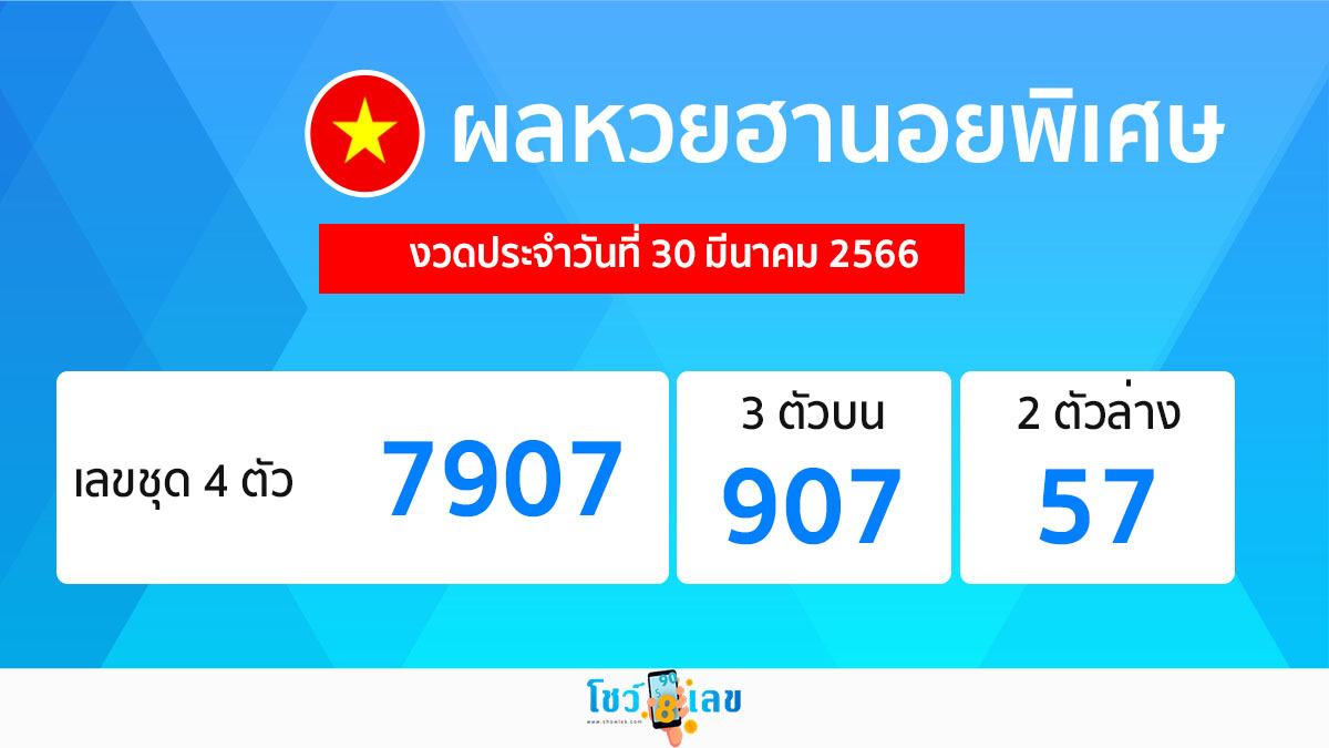 ผลหวยฮานอยพิเศษ 30/03/66-showlek.com