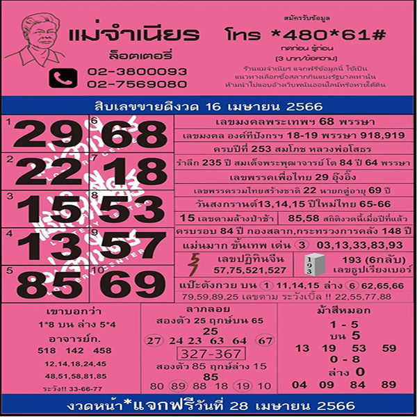 เลขเด็ดแม่จำเนียร 16/04/66