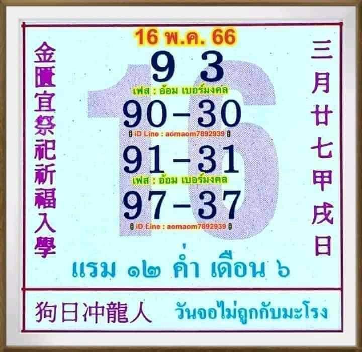 เลขปฏิทินจีน 16 5 66