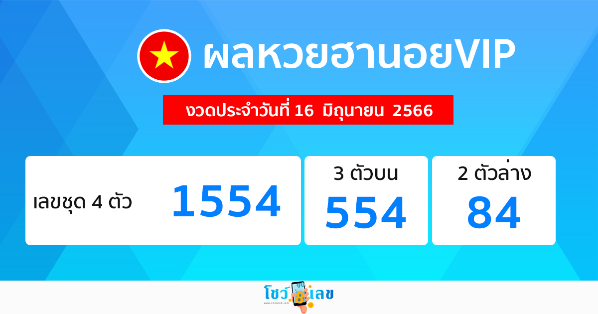 ผลหวยฮานอย VIP 16/06/66