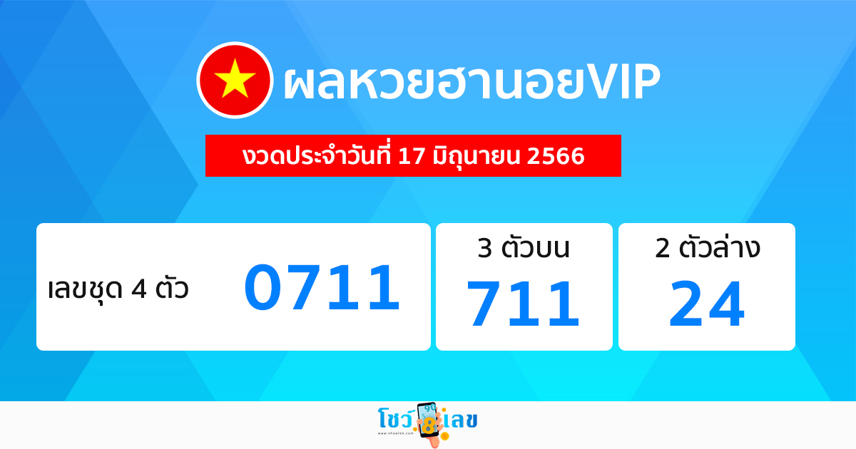 ผลหวยฮานอย VIP 17/06/66