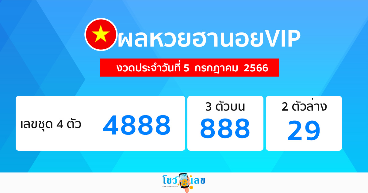 ผลหวยฮานอยVIP 5/07/66