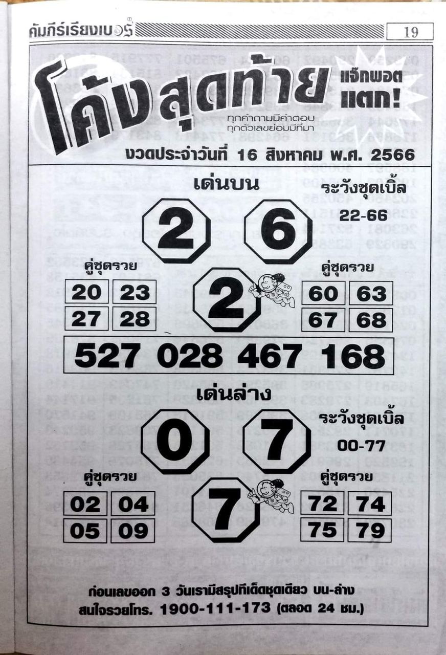 เลขโค้งสุดท้าย 16 สิงหาคม 66
