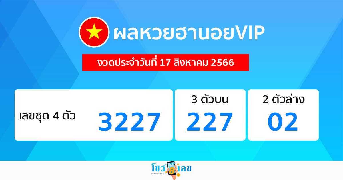 ผลหวยฮานอยVIP 17/08/66