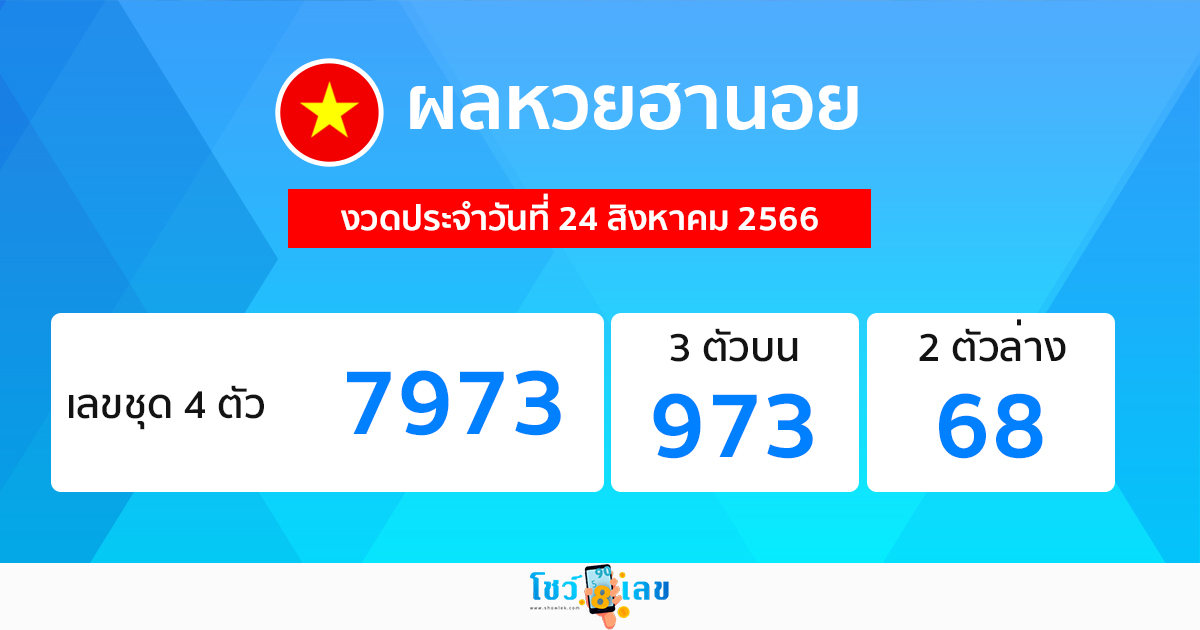 ผลหวยฮานอย 24/08/66 - โชว์เลข.com