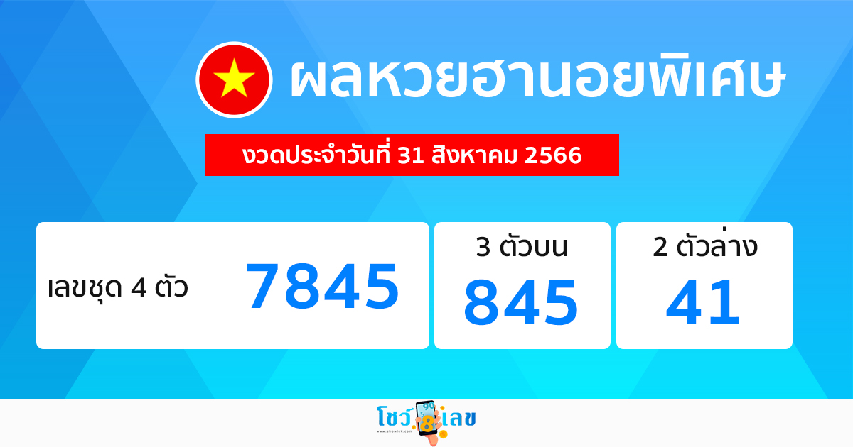 ผลหวยฮานอยพิเศษ 31/08/66