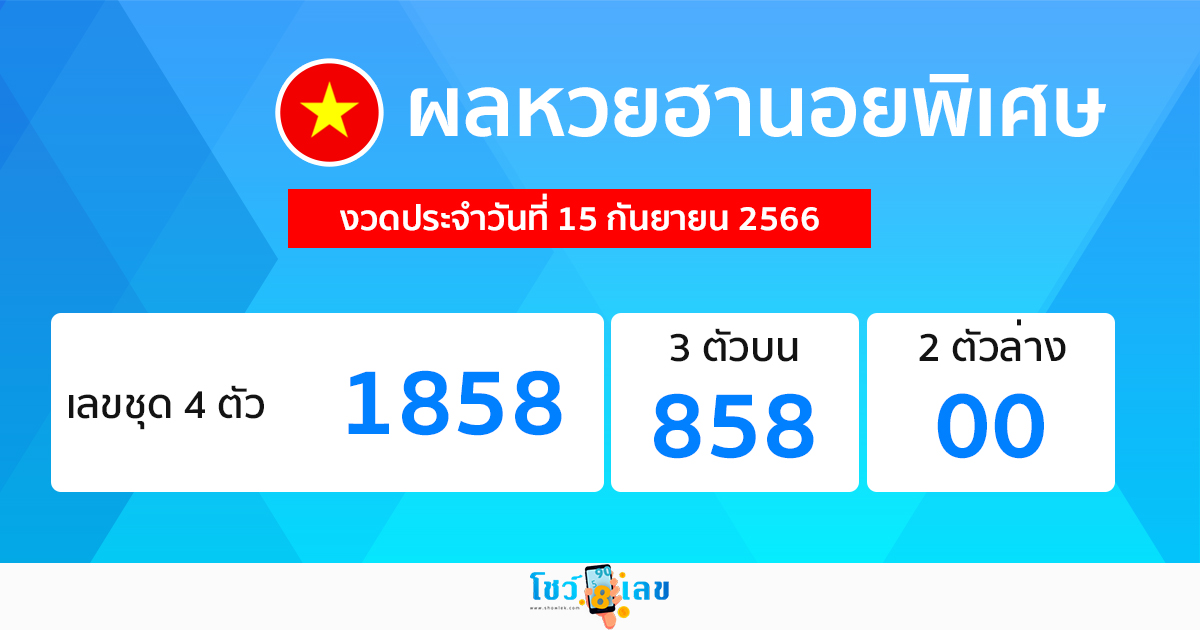 ผลหวยฮานอยพิเศษ 15/09/66