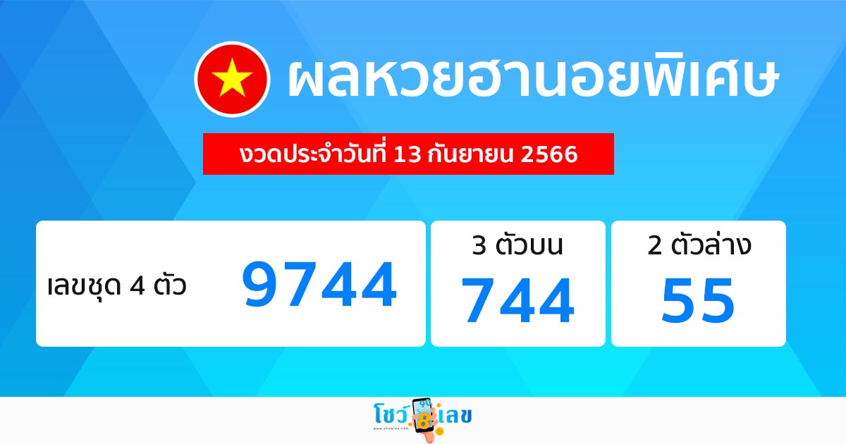ผลหวยฮานอยพิเศษ 13/9/2566-showlek