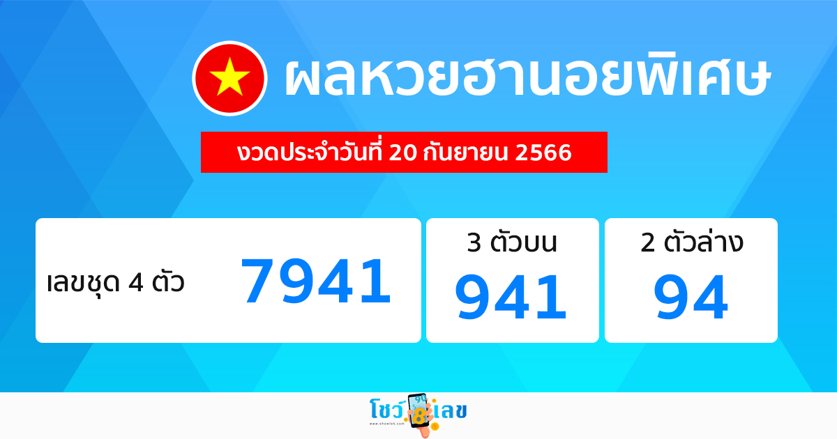 ผลหวยฮานอยพิเศษ 20/9/2566-showlek