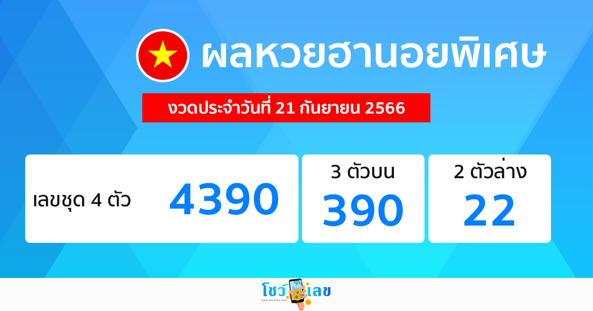 ผลหวยฮานอยพิเศษ 21/9/2566