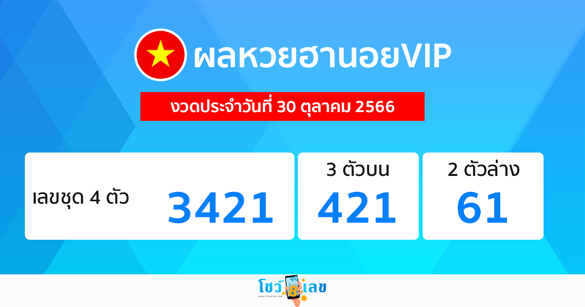 ผลหวยฮาอนยVIP 30/10/66-"VIP lottery results 30-10-66"