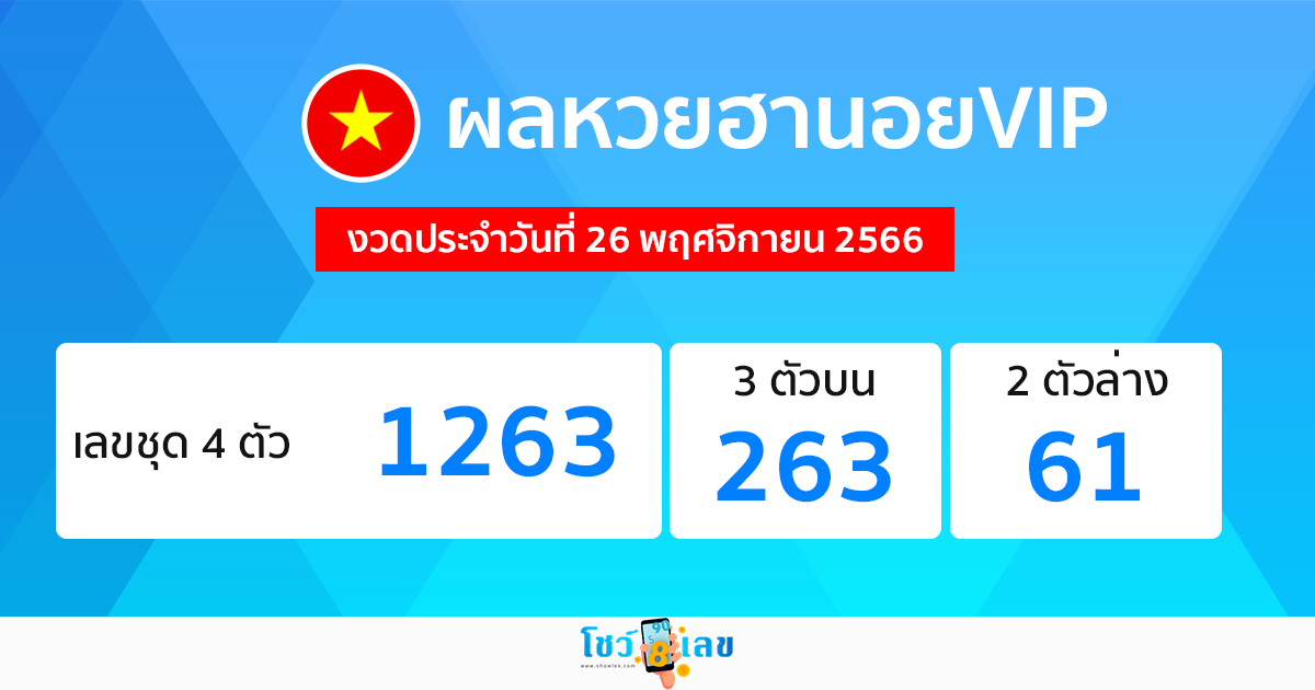 ผลหวยฮานอยVIP 26/11/66 -"Check Hanoi lottery today, latest 2023"