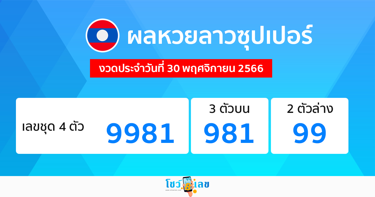 ผลหวยลาวซุปเปอร์ 30/11/66-"Lao Super Lottery results 30-11-66"