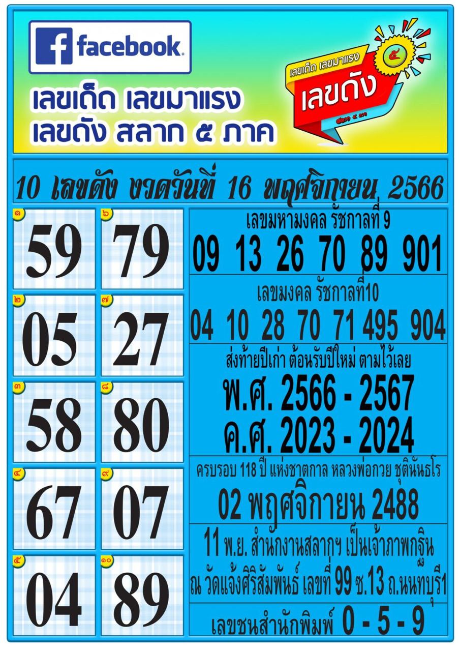 เลขสลาก 5 ภาค 16 11 66-''Lottery number 5 part 16 11 66''