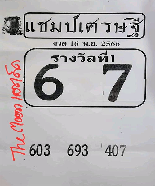เลขแชมป์เศรษฐี 16 11 66-"Millionaire Champion Number 16-11-66"