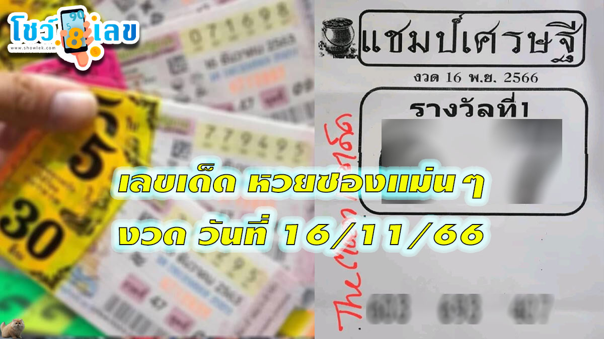 เลขแชมป์เศรษฐี 16 11 66 เลขเด็ดสวยๆ คอหวยไม่ควรพลาด! เลขเด็ดแม่นๆ งวดวันที่ 16 พฤศจิกายน 2566
