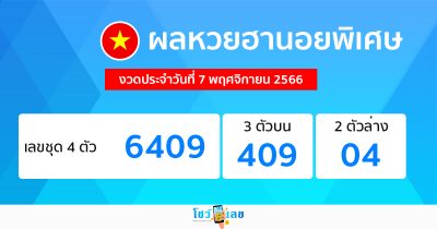 ผลหวยฮานอยพิเศษ 7/11/66-"Special Hanoi lottery results 7-11-66"