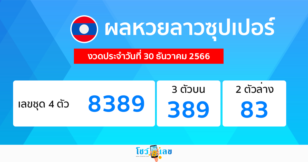 ผลหวยลาวซุปเปอร์ 30/12/2566-''Lao Super Lottery results 30/12/2023''