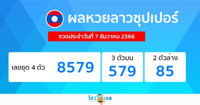 ผลหวยลาวซุปเปอร์ 7/12/66-"Lao Super Lottery results 7-12-66"