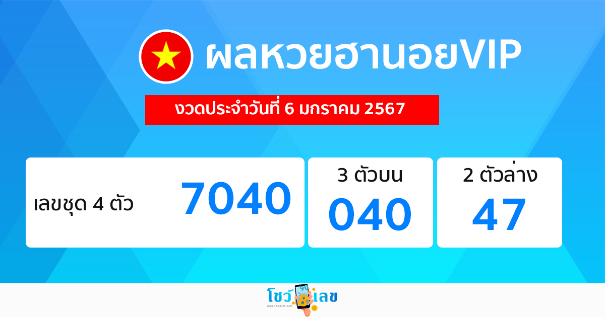 ผลหวยฮานอยVIP 6/1/2567-"Hanoi VIP lottery results"