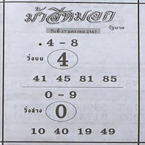เลขม้าสีหมอก 17 01 67 - "Horse Si Mok number 17 01 67"