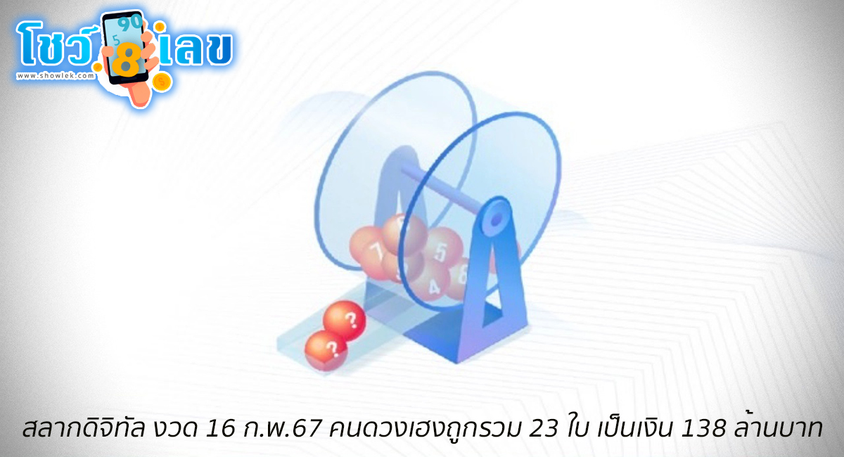 สลากดิจิทัล งวด 16 ก.พ.67 คนดวงเฮงถูกรวม 23 ใบ เป็นเงิน 138 ล้านบาท