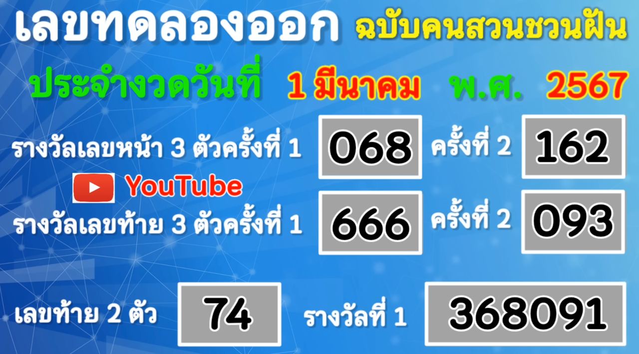 เลขทดลองออก 1 3 67-"Trial number: 1 3 67"
