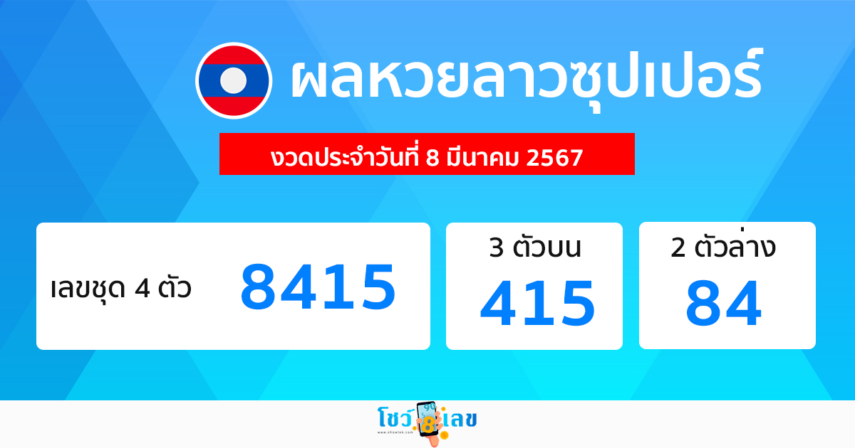 ผลหวยลาวซุปเปอร์ 8/03/67 -"Lao Super Lottery results 8/03/67"