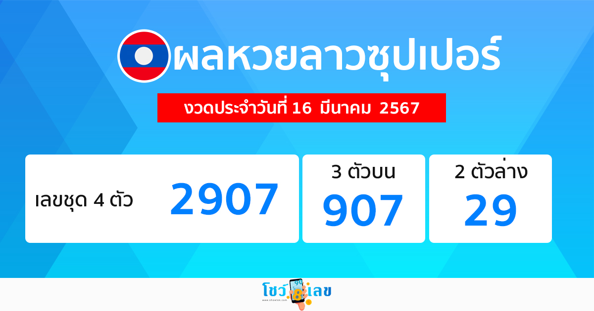 ผลหวยลาวซุปเปอร์ 16/03/67 - "Lao Super Lottery results"