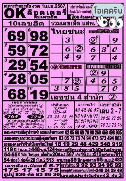 OK ลอตเตอรี่ 1 4 67-"OK Lottery"