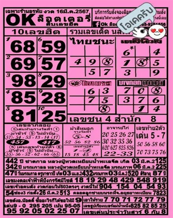 OKล็อตเตอรี่ 16 3 67 -"OK lottery"